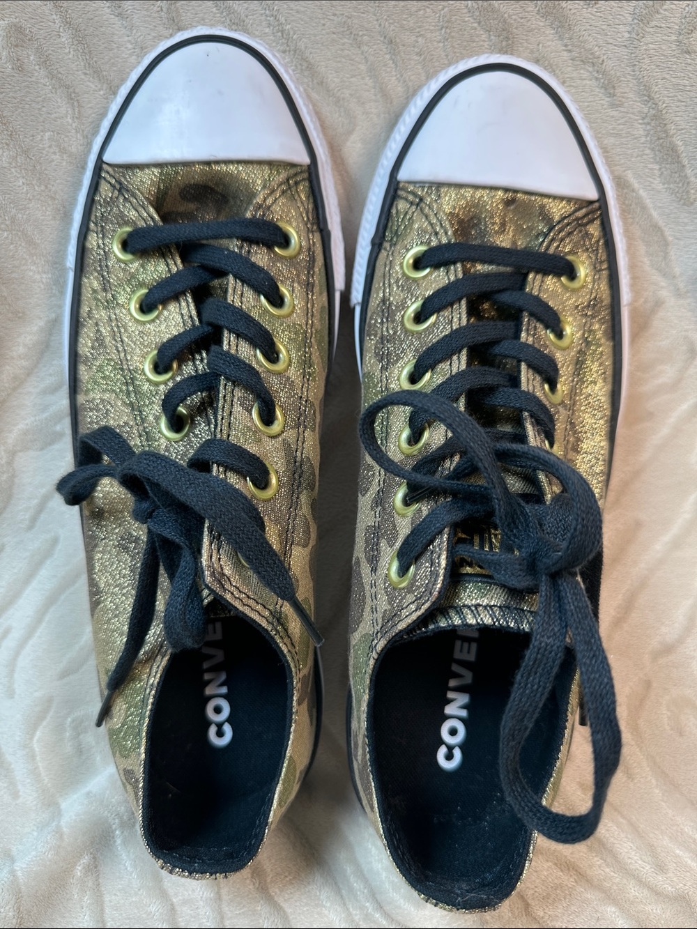 Converse All Star Low Top Metallic Camo Gold and Black Size 8